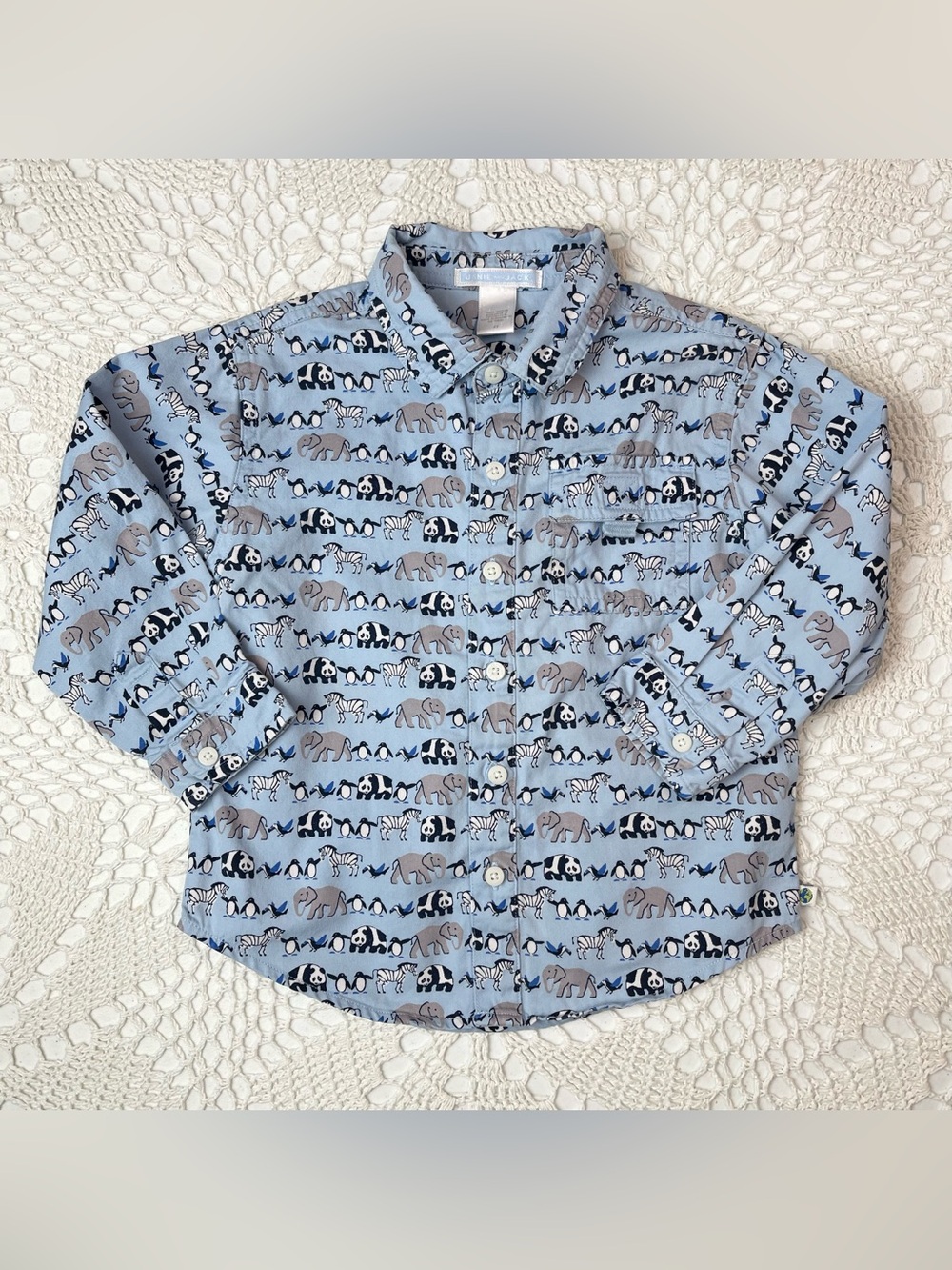 Vintage Janie and Jack Baby Boy 2t Peace On Earth Animals Button Down Shirt 2004